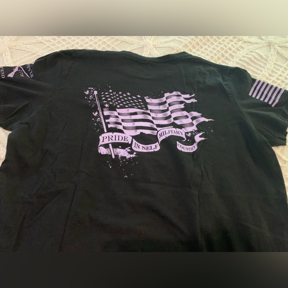 Grunt Style Black Tee with Purple patriotic lettering & design.